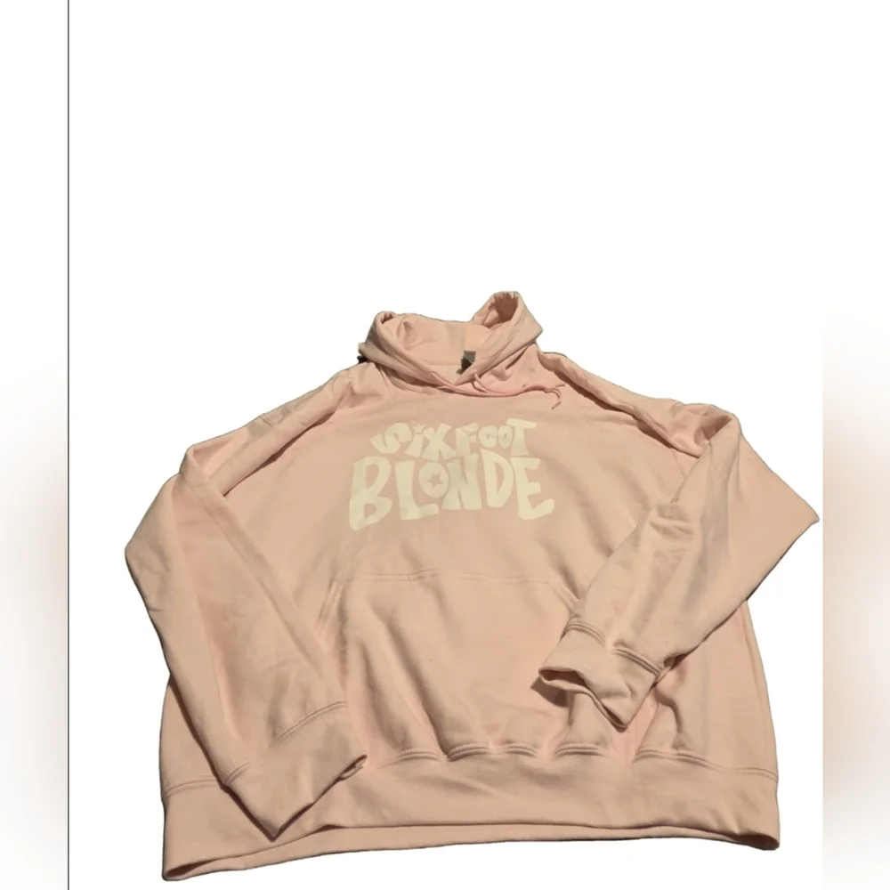 Gildan Heavy Blend "Six Foot Blonde" Pink Front Pocket Pullover Hoodie XL EUC - Picture 2 of 5